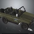 Military Green Vintage Convertible Jeep Model With Open Top And Detailed Seats