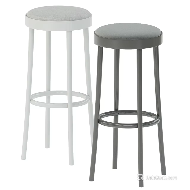 Modern White and Gray Bar Stools with Metal Frame and Padded Seats 3d model 