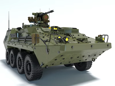 Modern Green Armored Wheeled Tank With Top Weapon System Antenna And Headlights 3d model