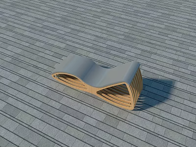 Modern Wooden Public Chair With Curved Ergonomic Structure For Outdoor Plaza Use 3d model