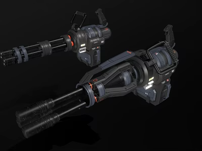 Sci Fi Heavy Weapon With Dual Barrel Black Body And Red White Accents 3d model
