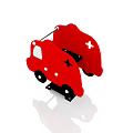Red Building Blocks Ambulance Toy with Spring Base and White Cross 3d model