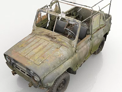 Rusty Abandoned Off Road Vehicle With Worn Metal Frame And Weathered Exterior 3d model