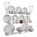 Elegant White Gold Rimmed Dinnerware Set Including Plates Cups Bowls And Candle Holders