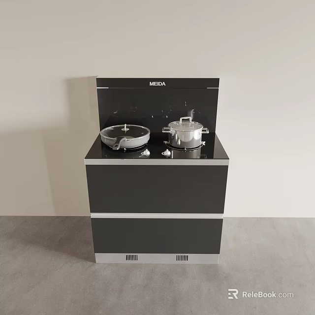 MEIDA Integrated Kitchen Cooking Appliance With Stove Top And Storage Cabinets 3d model 