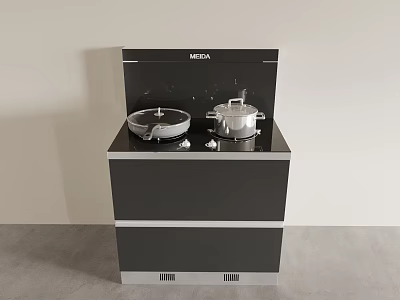 MEIDA Integrated Kitchen Cooking Appliance With Stove Top And Storage Cabinets 3d model