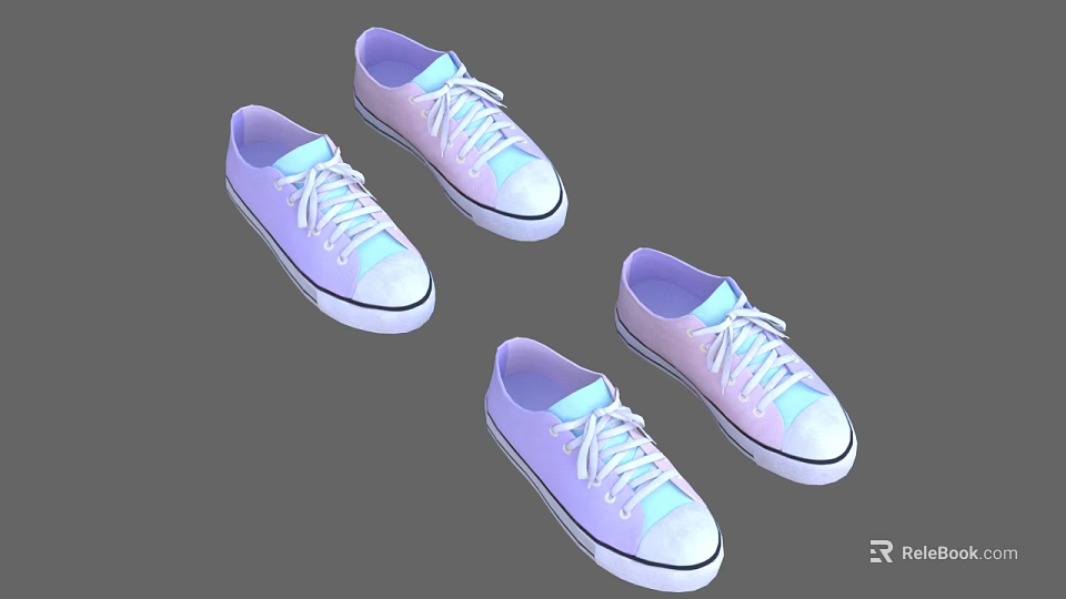 Pastel Purple Pink Casual Canvas Shoes With White Laces And Soles 3d model 