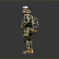 Creature Warrior Character In Tactical Combat Gear Holding Rifle And Helmet