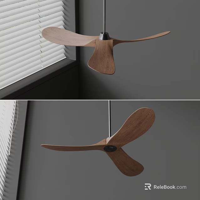 Modern Wooden Blade Ceiling Fan For Home Interior Decoration And Cooling 3d model 