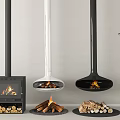 Different Design Fireplaces With Hanging And Freestanding Styles Burning Fire And Wood Logs