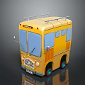 Yellow School Bus With Roof Rack Front Logo And Green Wheels