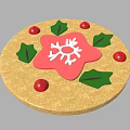 Round Decorative Ornament With Golden Base Pink Snowflake Green Leaves Red Berries