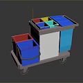 Multi Colored Waste Sorting Cleaning Cart With Mobile Wheels And Storage Bins