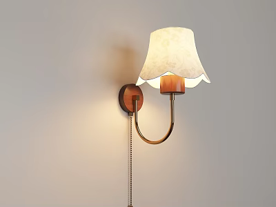 Elegant White Lampshade Wall Lamp With Brass Curved Arm And Soft Glow Design 3d model