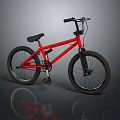 Red BMX Bicycle With Black Seat And Handlebar On Gray Background