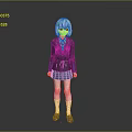 Anime Character With White Hair In Black Blazer Red Tie Blue Skirt And Red Shoes
