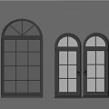 Black Framed Arched Windows With Decorative Glass And Double Pane Design 3d model