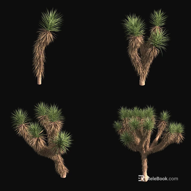 Natural Shrubs With Green Leaves And Brown Stems In Various Growth Forms 3d model 