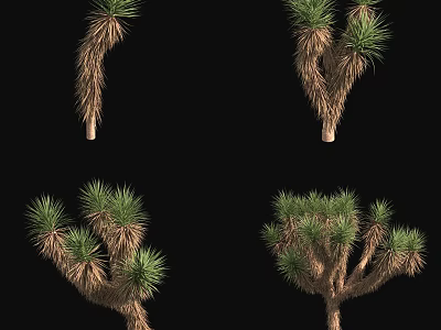 Natural Shrubs With Green Leaves And Brown Stems In Various Growth Forms 3d model