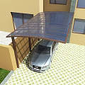 Brown Metal Frame Carport Covering Silver Car in Residential Driveway with Transparent Roof