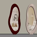 Unique Shaped Mirrors With Brown And Beige Frames Reflecting Stylish Bedroom Interior 3d model