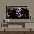 Modern Wooden TV Stand Design With TV Potted Plants Photo Frame And Decorations