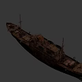 Vintage Cargo Ship With Weathered Hull Wooden Deck And Mast Structures Details