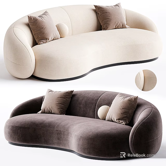Modern Sectional Sofa In Beige And Dark Brown With Curved Design And Soft Pillows 3d model 