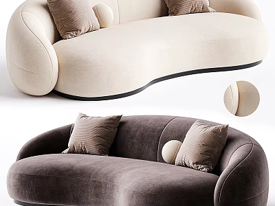 Modern Sectional Sofa In Beige And Dark Brown With Curved Design And Soft Pillows 3d model