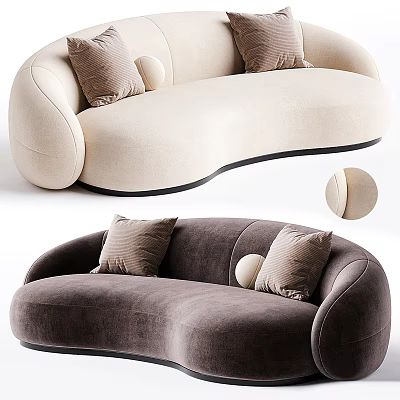 Modern Sectional Sofa In Beige And Dark Brown With Curved Design And Soft Pillows 3d model