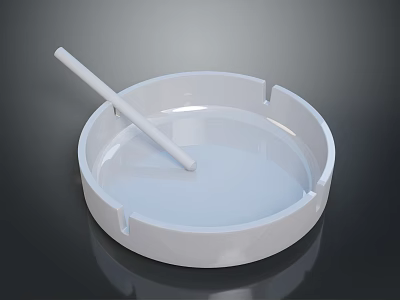 Simple White Round Ashtray With Smooth Surface And Cigarette Holder 3d model