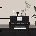 Elegant Room Interior Featuring Piano Instruments And Art Supplies With Floor Lamp And Plants