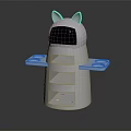 Adorable White Cat Shaped Robot Design With Blue Eyes Ears And Tray Layers