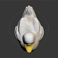 White Duck Cartoon Style 3D Model With Yellow Beak And Feet Standing On Black Background