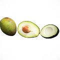 Fresh Ripe Avocado Whole Fruit and Halved Sections with Pit