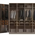 Modern Wardrobe Interior with Glass Doors Hanging Clothes Shelves and Drawers