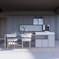 Modern Restaurant Open Kitchen Design With Island Counter Dining Table And Chairs