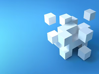 Abstract Commercial Equipment Design With White Cubes On Blue Background 3d model