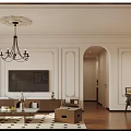 Cozy Living And Dining Room Interior With Chandelier Sofa Coffee Table And Wooden Floor