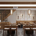 Traditional Japanese Restaurant Interior With Wooden Decor Lanterns And Artworks