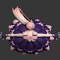 Game Movie Character With Pink Hair Cat Ears White Top Purple Dress And Bows