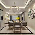 Modern Living Dining Room Interior Design With Chandelier Dining Table And Hexagonal Wall Art