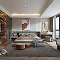 Modern Bedroom Interior With Comfortable Bed Soft Carpet And Wall Painting 3d model