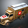 Vintage Ambulance With Red Cross Markings Rustic Brown Exterior And Metal Roof Design