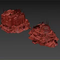 Two Detailed Sci Fi Mechanical Base Models with Antennas Domes and Platforms