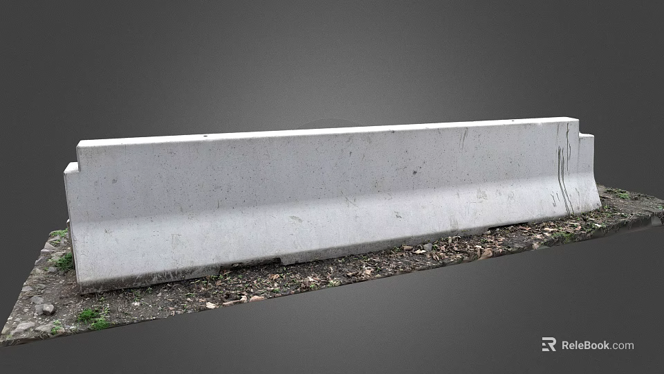 Concrete Curb With Surface Scratches Gravel And Grass At The Bottom 3d model 