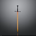 Enchanted Glowing Orange Blade Sword With Black Hilt On Gray Background