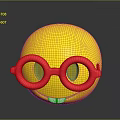 Yellow Smiley Face With Red Round Glasses And White Teeth On Dark Background
