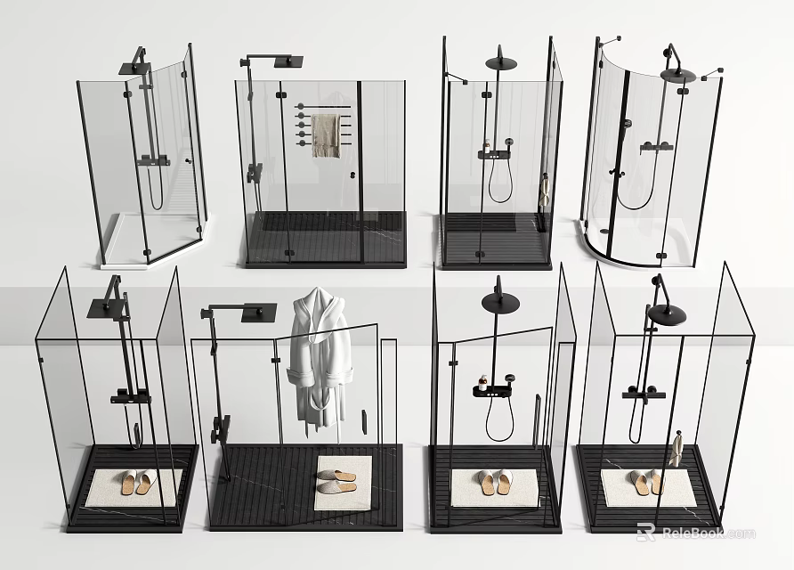 Different Styles Of Shower Sauna Units With Glass Enclosures And Features 3d model 