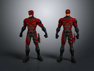 Red Black Combat Suit Action Characters With Armor Details And Tactical Gear Dual Poses 3d model